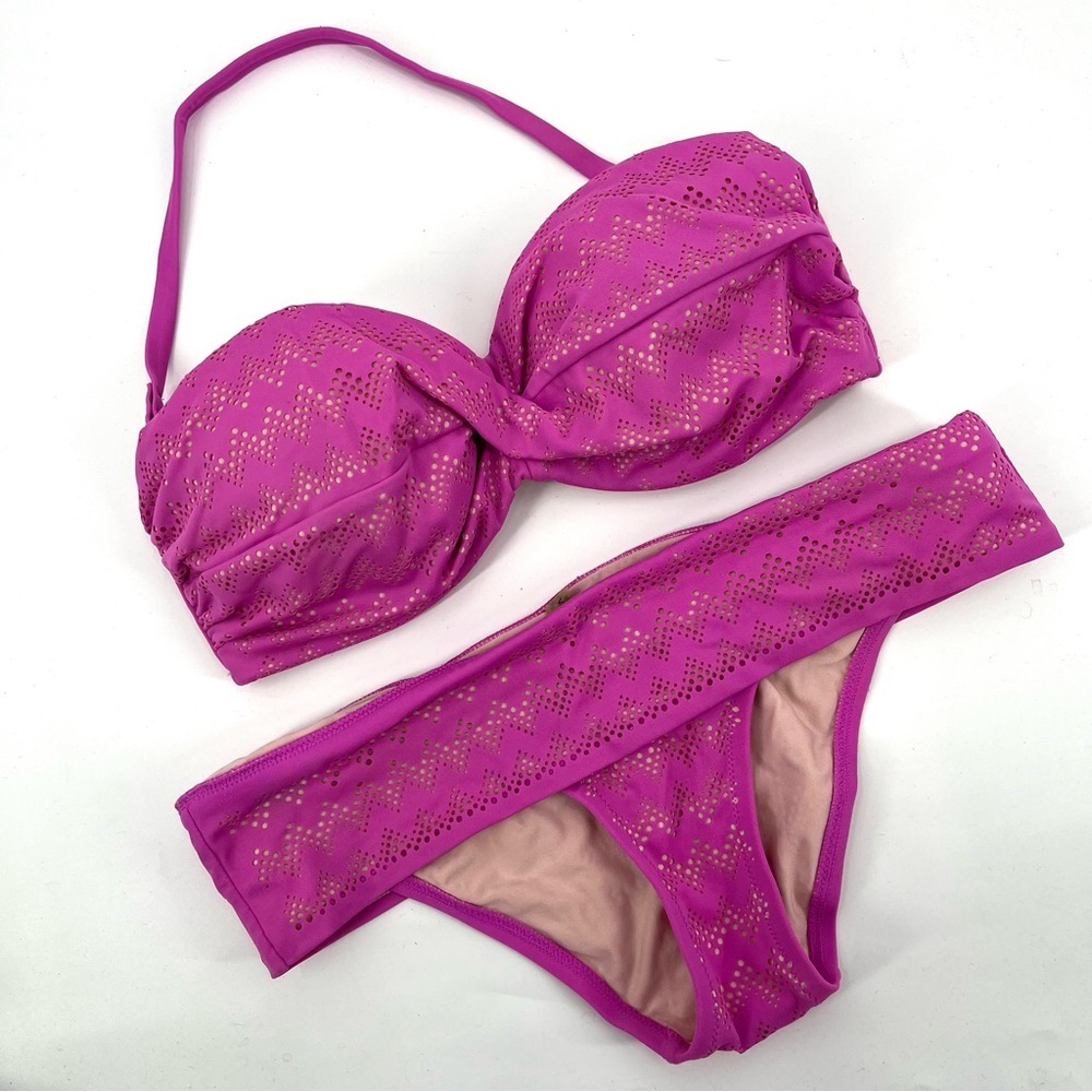 VICTORIA'S SECRET Bikini Set Pink Cut Outs 34D / XS Swim Multiway Top Underwire